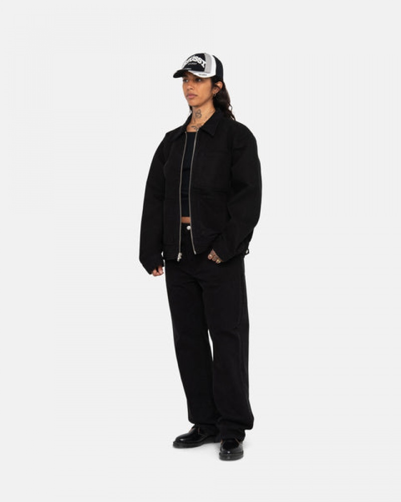 Black / Black Stussy Zip Work Jacket Overdyed Women Denim | SOL-7083