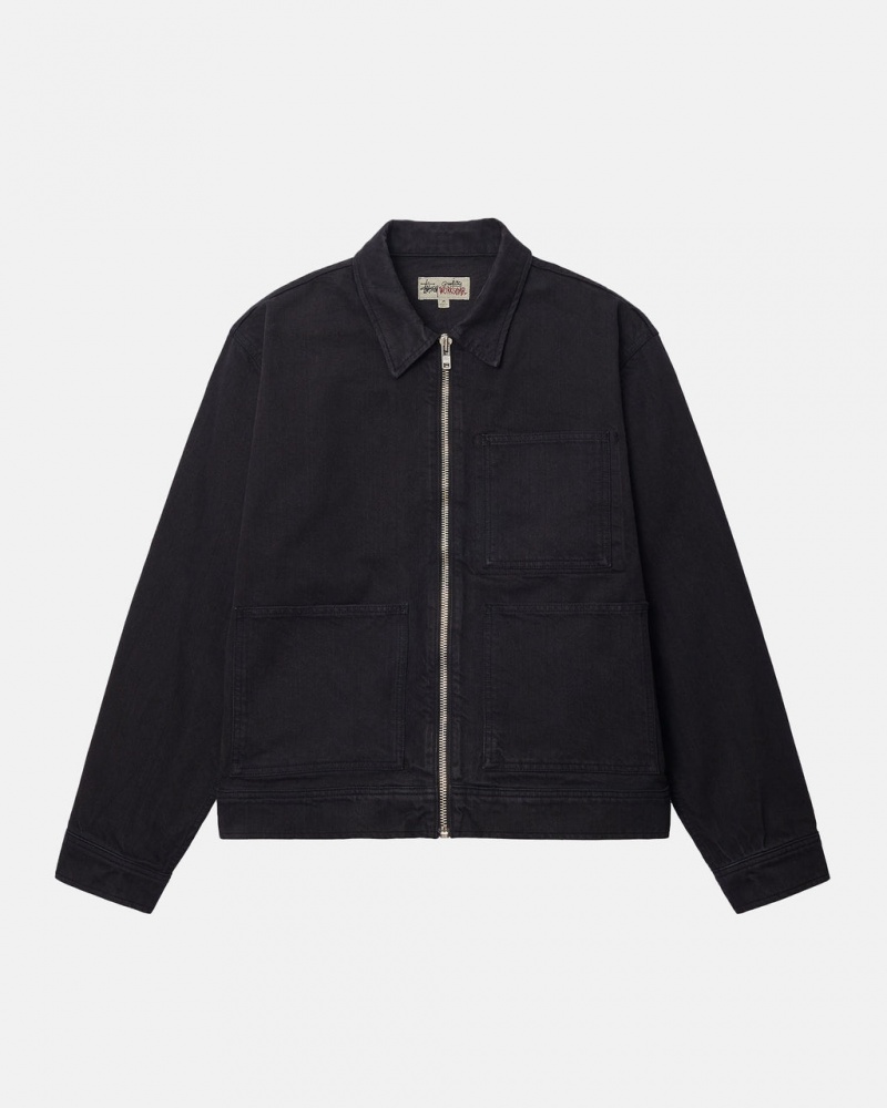 Black / Black Stussy Zip Work Jacket Overdyed Women Denim | SOL-7083