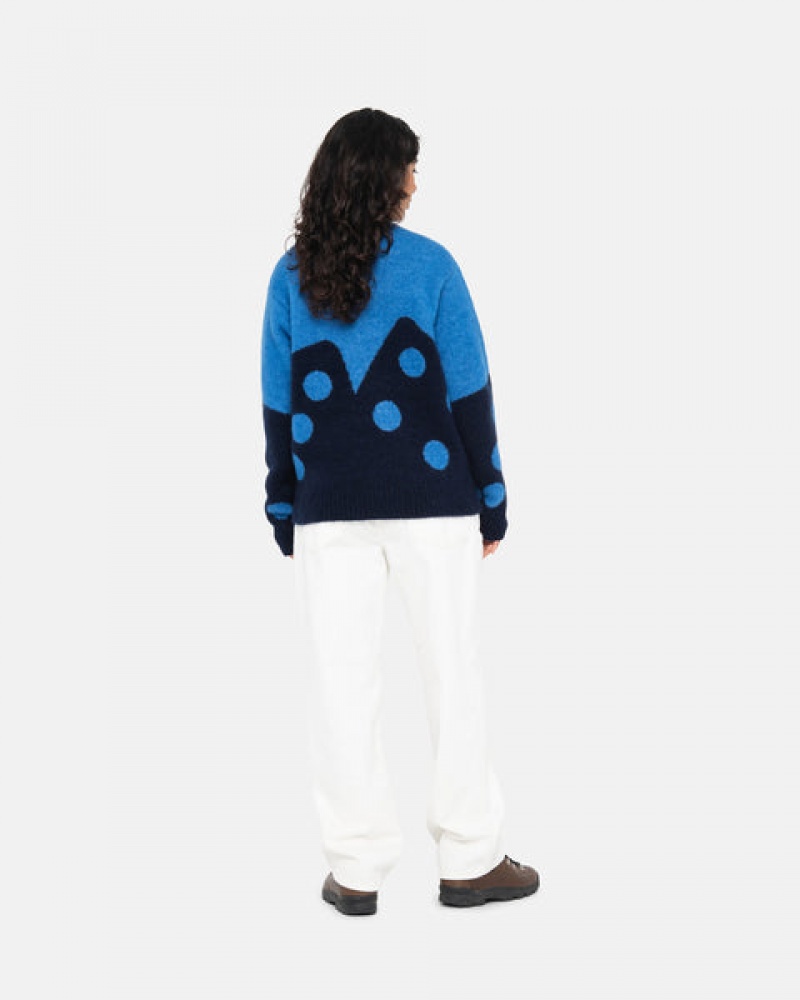 Blue Stussy Dice Fuzzy Crew Men Sweaters | JDS-2737