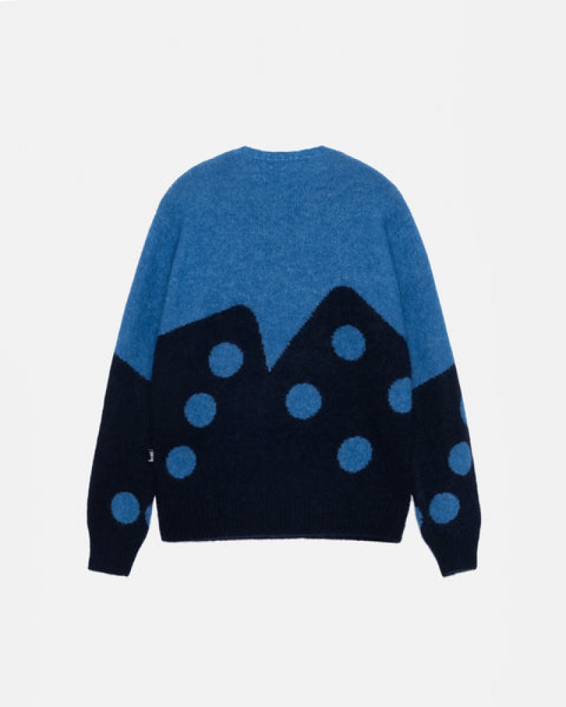 Blue Stussy Dice Fuzzy Crew Men Sweaters | JDS-2737