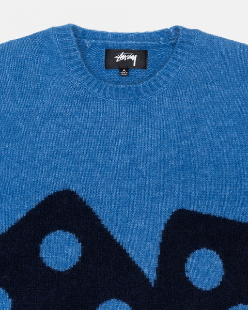 Blue Stussy Dice Fuzzy Crew Men Sweaters | JDS-2737