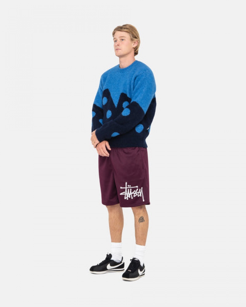 Blue Stussy Dice Fuzzy Crew Men Sweaters | JDS-2737