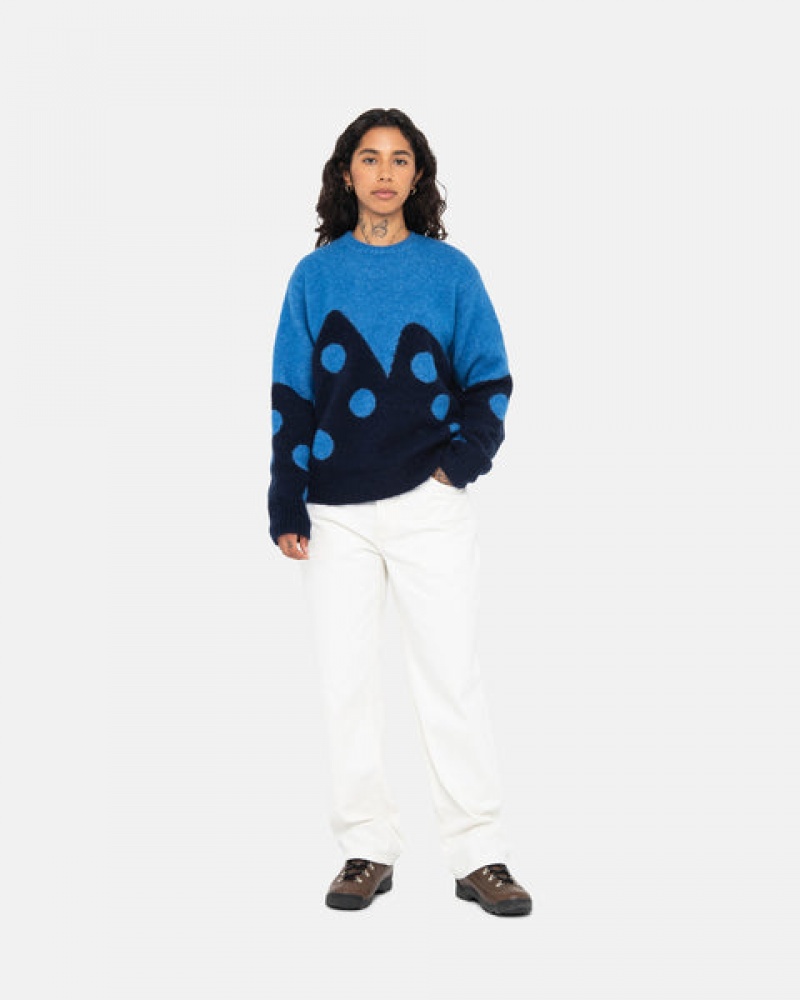 Blue Stussy Dice Fuzzy Crew Men Sweaters | JDS-2737