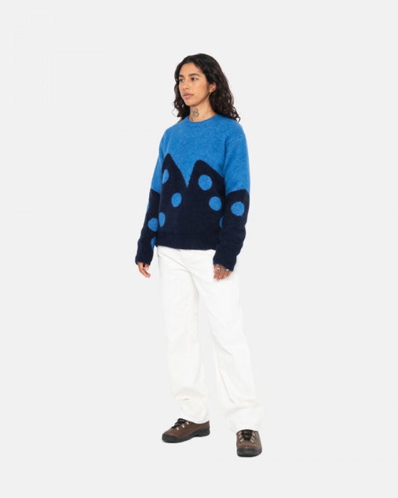 Blue Stussy Dice Fuzzy Crew Men Sweaters | JDS-2737