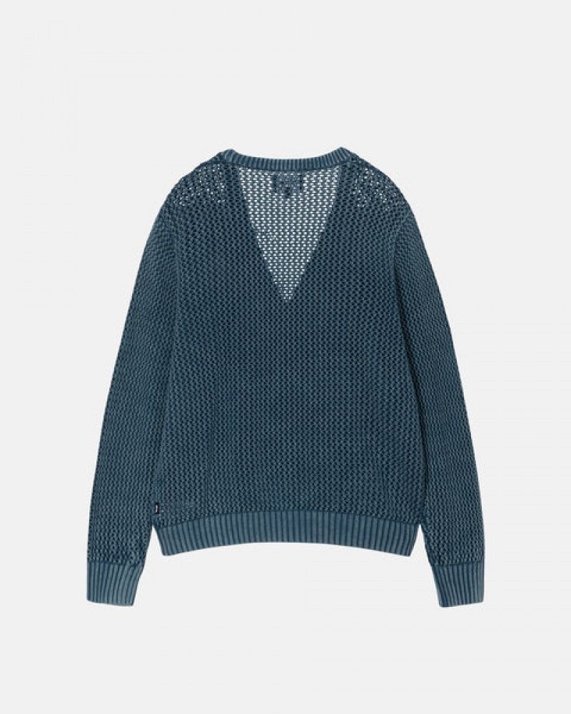 Blue Stussy Loose Gauge Cardigan Men Sweaters | OAM-2950