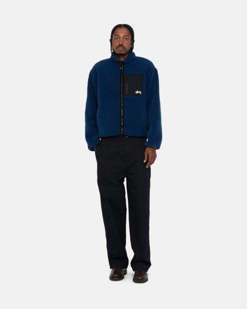 Blue Stussy Sherpa Reversible Jacket Men Jackets | MQC-7817