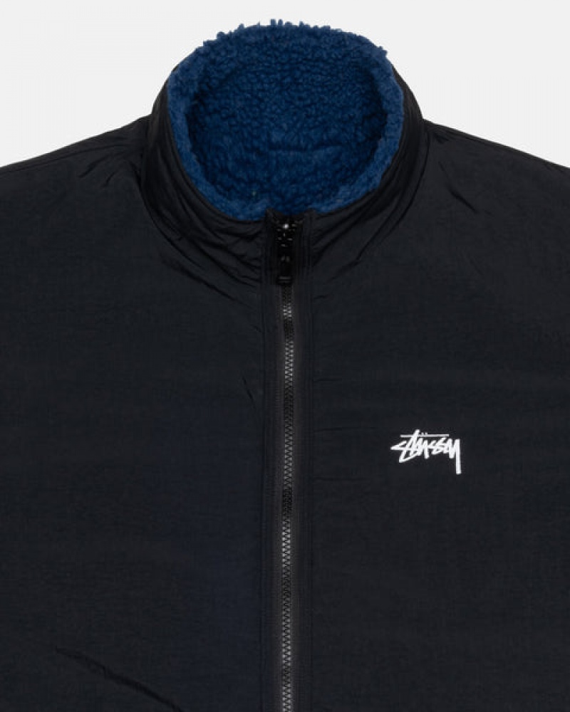 Blue Stussy Sherpa Reversible Jacket Men Jackets | MQC-7817