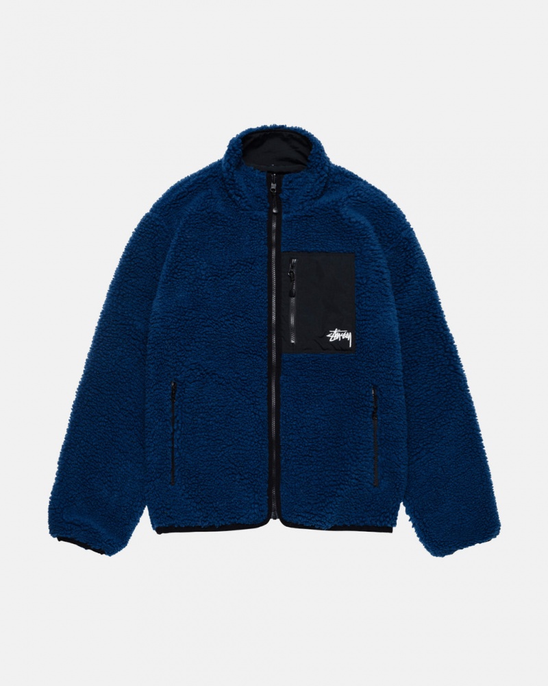 Blue Stussy Sherpa Reversible Jacket Men Jackets | MQC-7817