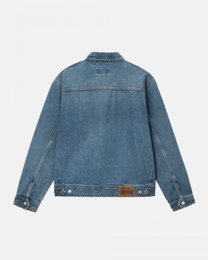 Blue Stussy Zip Work Jacket Denim Women Jackets | WLD-9581