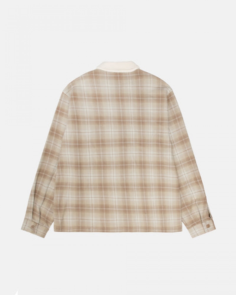 Brown Stussy Frank Plaid Zip Shirt Men Shirts | JCQ-2677