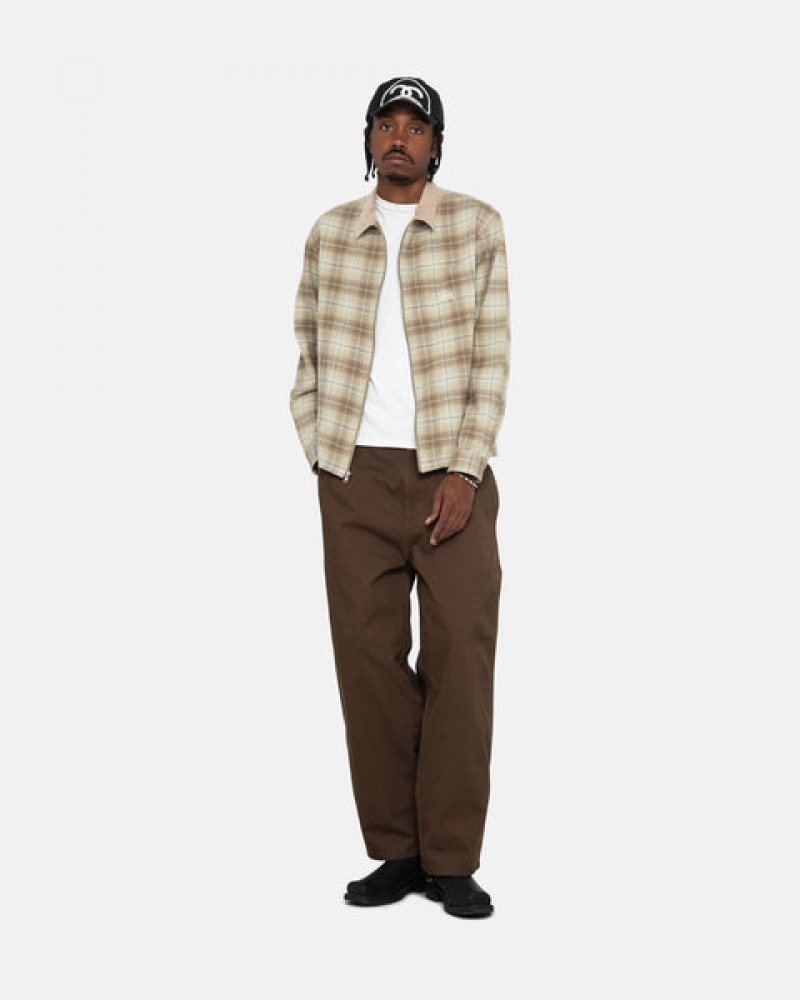 Brown Stussy Frank Plaid Zip Shirt Men Shirts | JCQ-2677