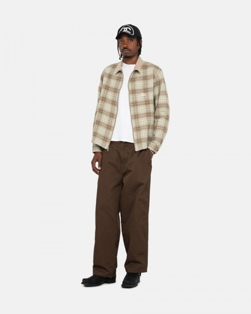 Brown Stussy Frank Plaid Zip Shirt Men Shirts | JCQ-2677