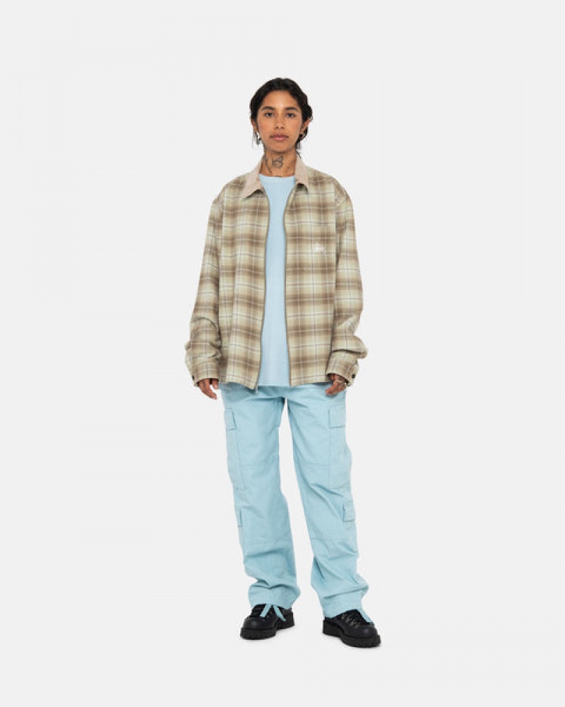 Brown Stussy Frank Plaid Zip Shirt Women Shirts | RZM-7921