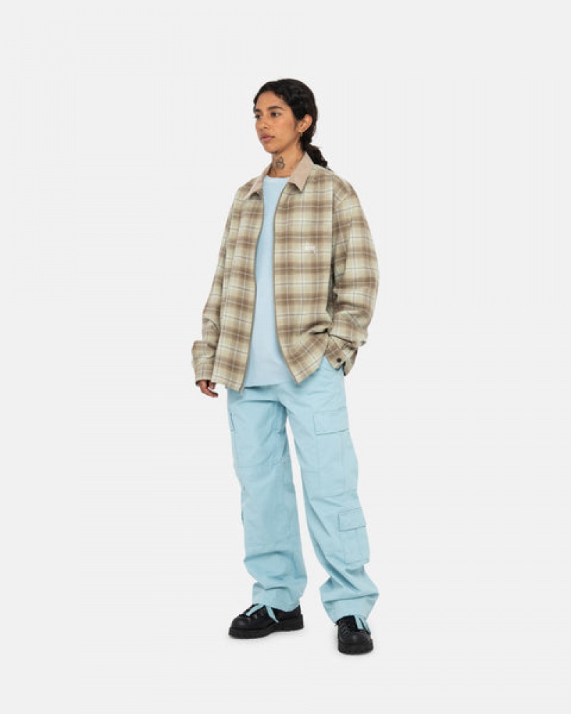 Brown Stussy Frank Plaid Zip Shirt Women Shirts | RZM-7921