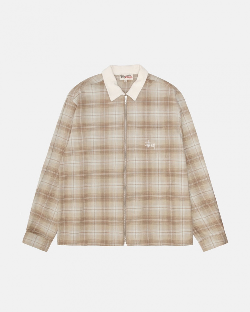 Brown Stussy Frank Plaid Zip Shirt Women Shirts | RZM-7921