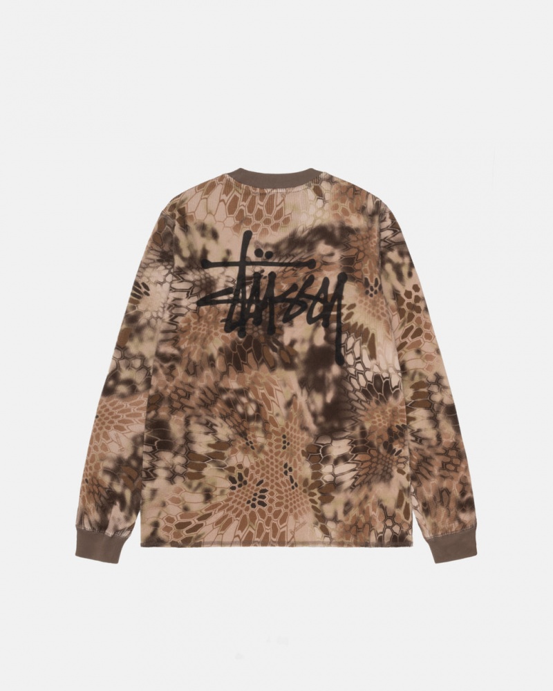 Brown Stussy Kryptek Camo LS Thermal Men Tops | COW-3216