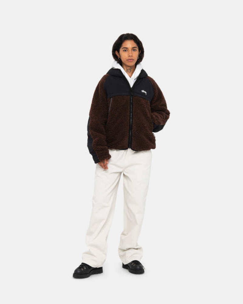 Brown Stussy Sherpa Paneled Hooded Jacket Women Jackets | IJT-4734