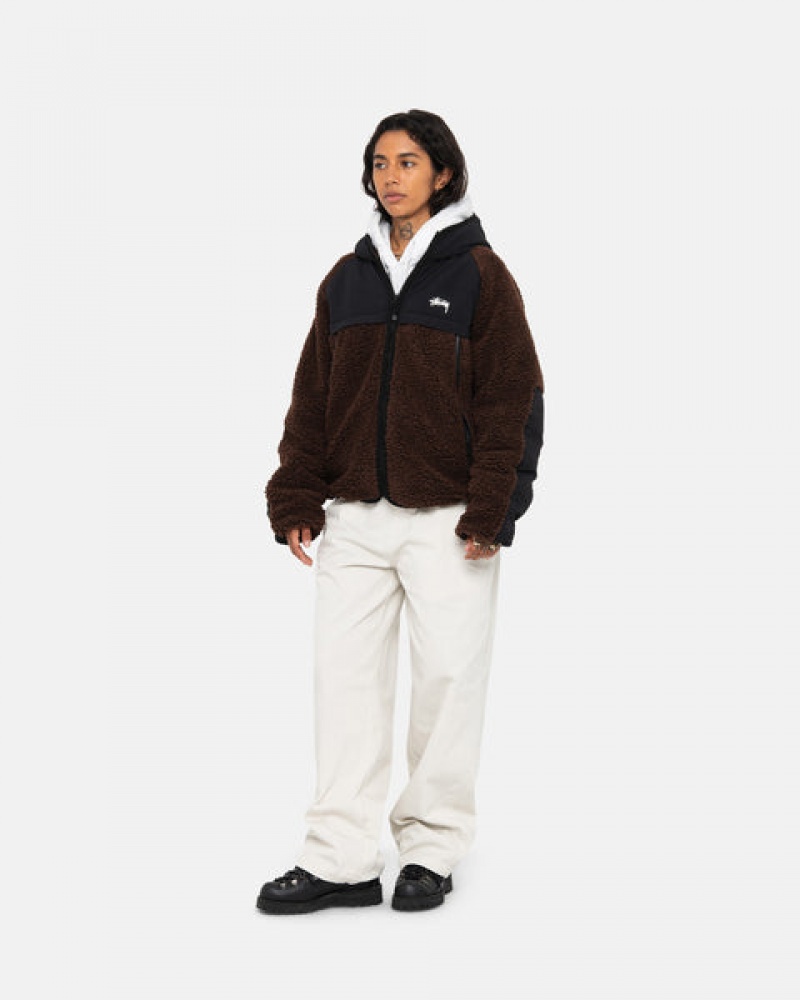 Brown Stussy Sherpa Paneled Hooded Jacket Women Jackets | IJT-4734