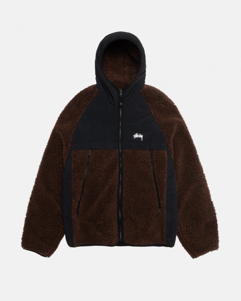 Brown Stussy Sherpa Paneled Hooded Jacket Women Jackets | IJT-4734