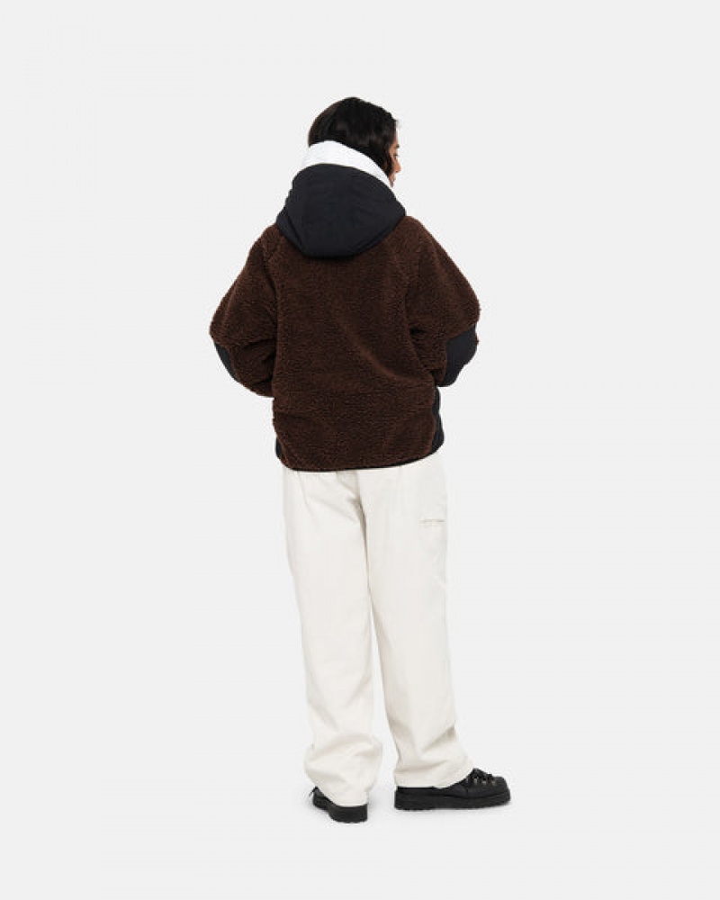 Brown Stussy Sherpa Paneled Hooded Jacket Men Jackets | MHQ-6317