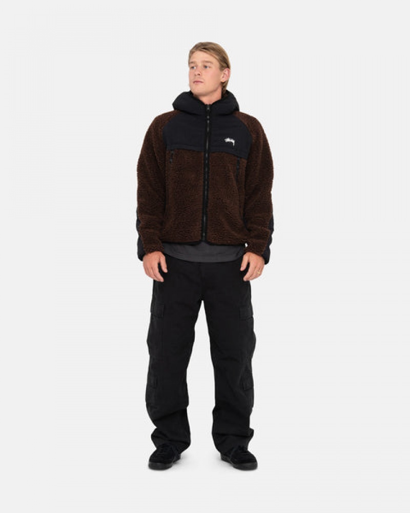 Brown Stussy Sherpa Paneled Hooded Jacket Men Jackets | MHQ-6317