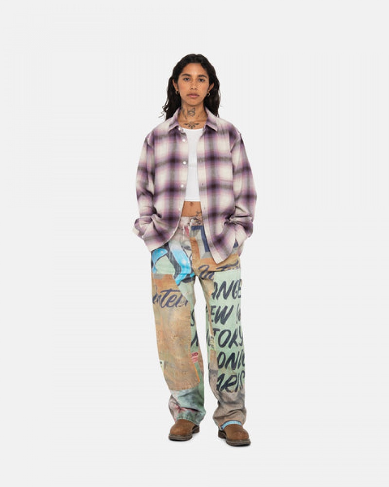 Burgundy Stussy Bay Plaid Shirt Women Shirts | RCO-4483