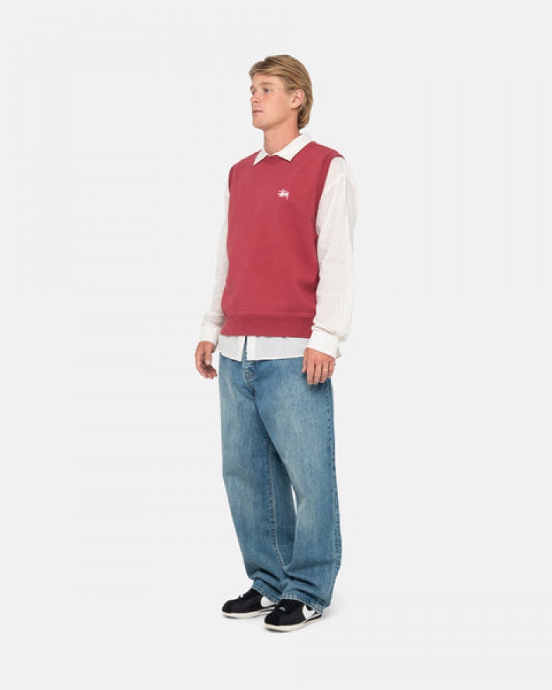 Burgundy Stussy Stock Fleece Vest Men Sweatshirts | TRR-4684