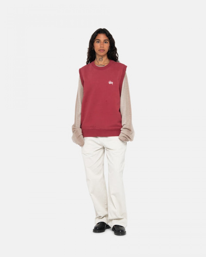 Burgundy Stussy Stock Fleece Vest Men Sweatshirts | TRR-4684