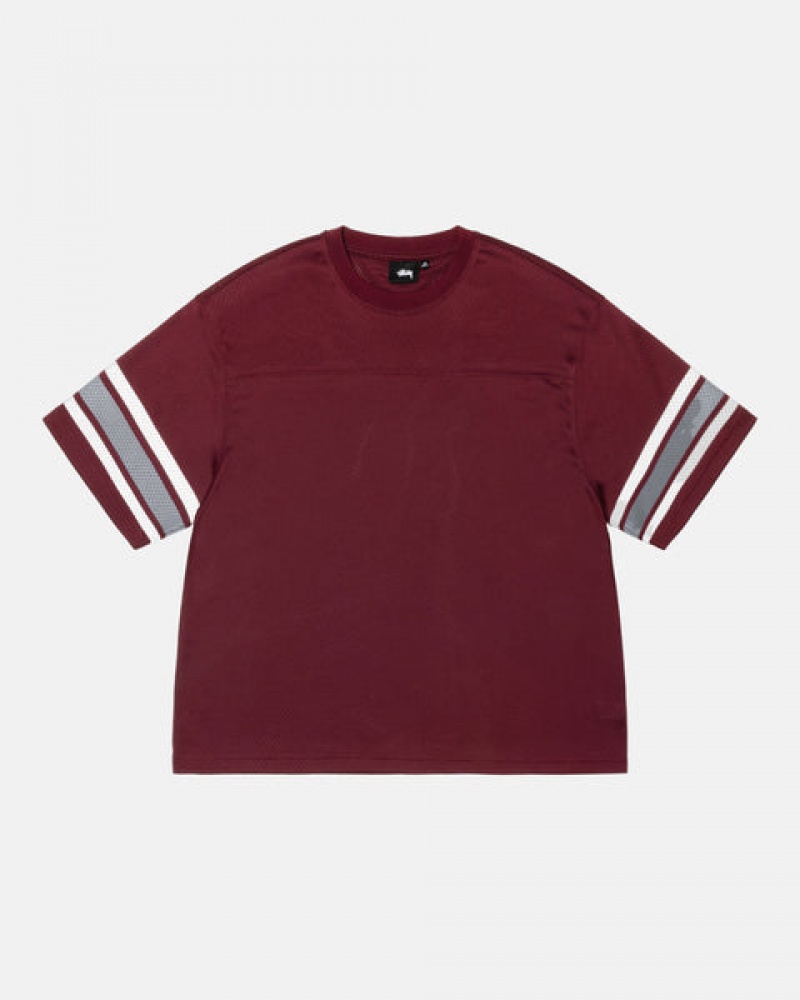 Burgundy Stussy Surfman Mesh Football Jersey Men Tops | UQD-4056