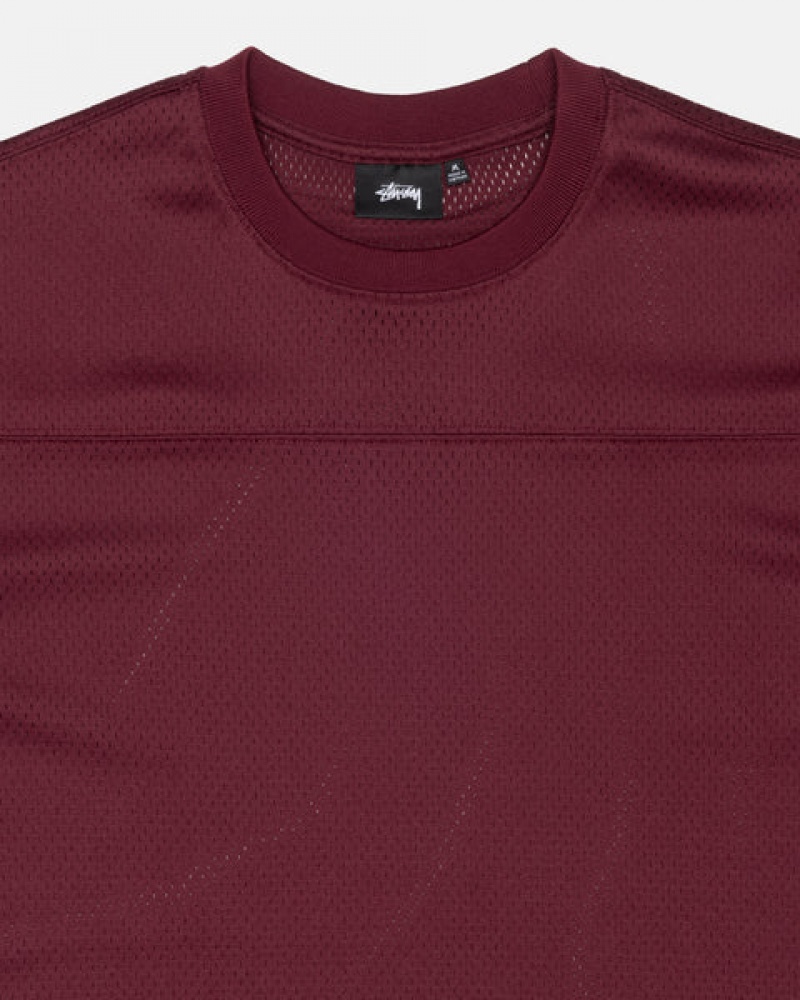 Burgundy Stussy Surfman Mesh Football Jersey Men Tops | UQD-4056