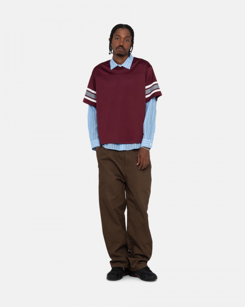 Burgundy Stussy Surfman Mesh Football Jersey Men Tops | UQD-4056