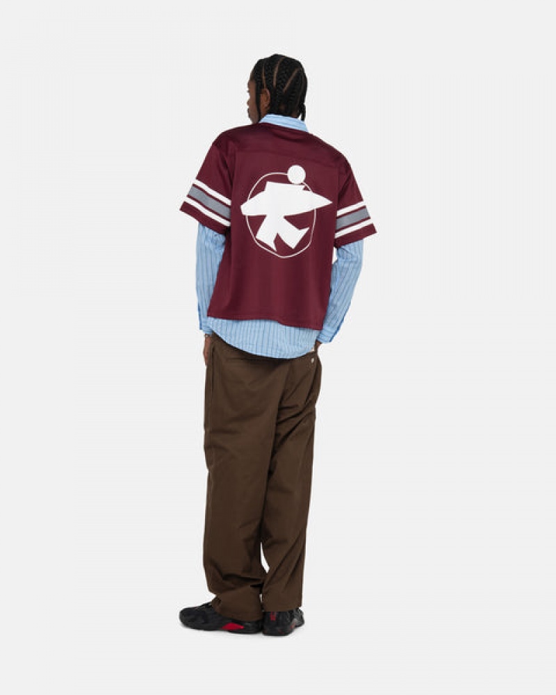 Burgundy Stussy Surfman Mesh Football Jersey Men Tops | UQD-4056