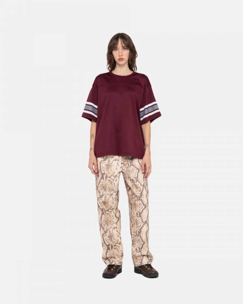 Burgundy Stussy Surfman Mesh Football Jersey Men Tops | UQD-4056