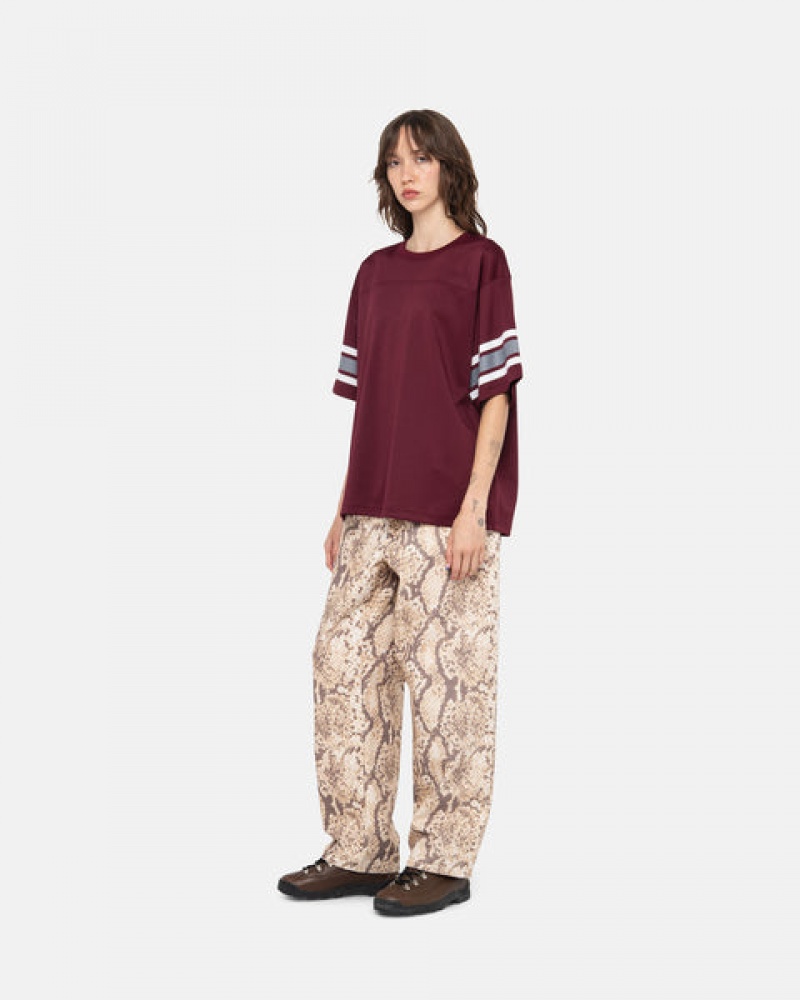 Burgundy Stussy Surfman Mesh Football Jersey Men Tops | UQD-4056