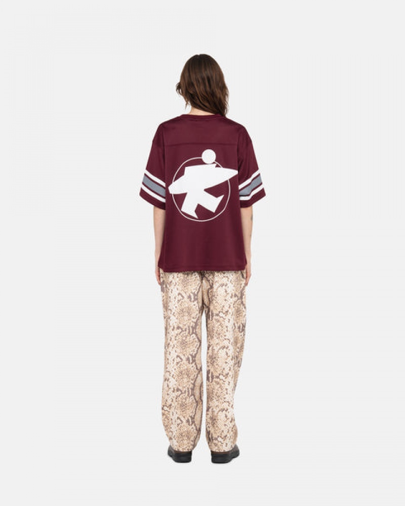 Burgundy Stussy Surfman Mesh Football Jersey Men Tops | UQD-4056