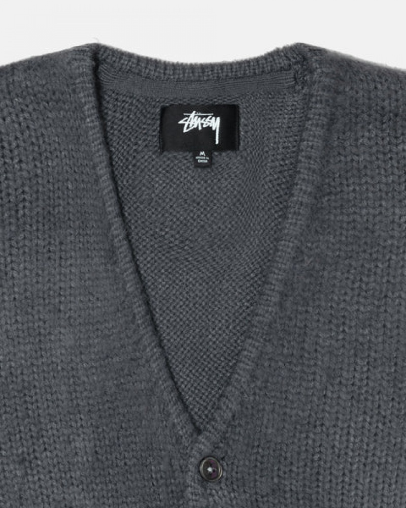 Charcoal Stussy Brushed Cardigan Men Sweaters | GIG-1312