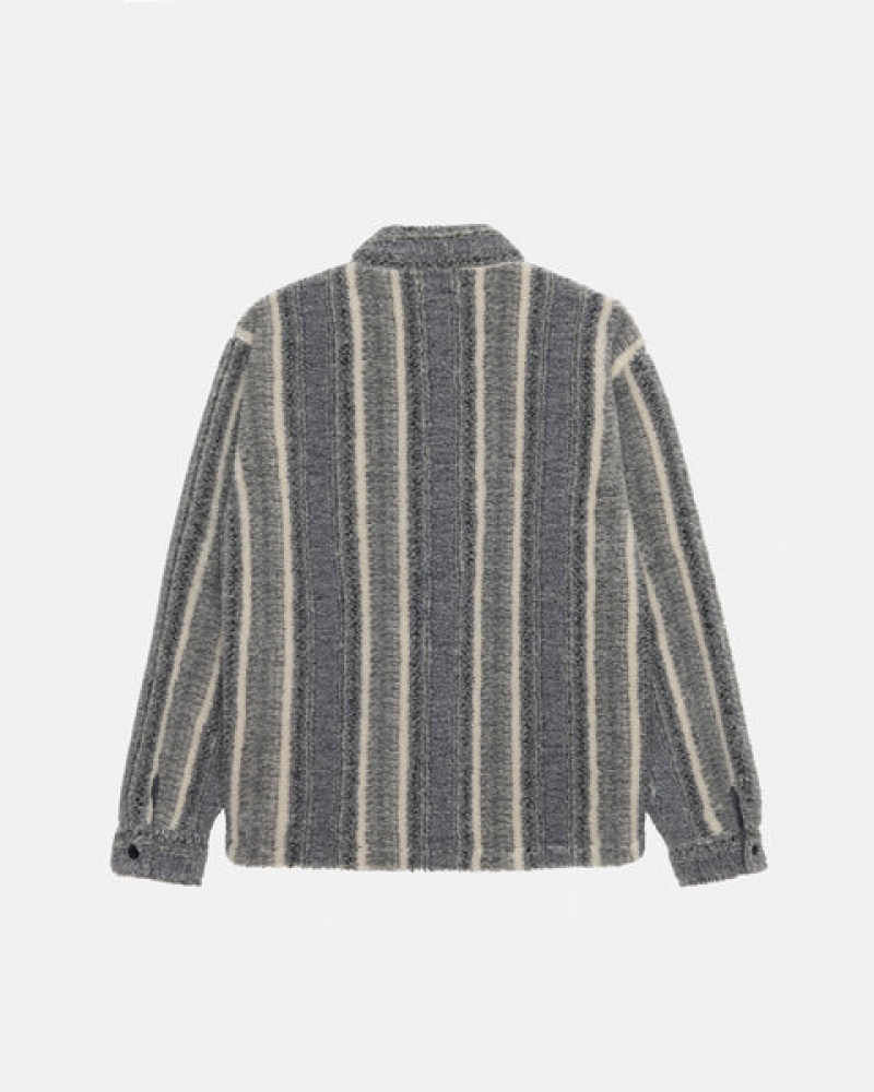 Charcoal Stussy Striped Sherpa Shirt Men Shirts | EKZ-7341