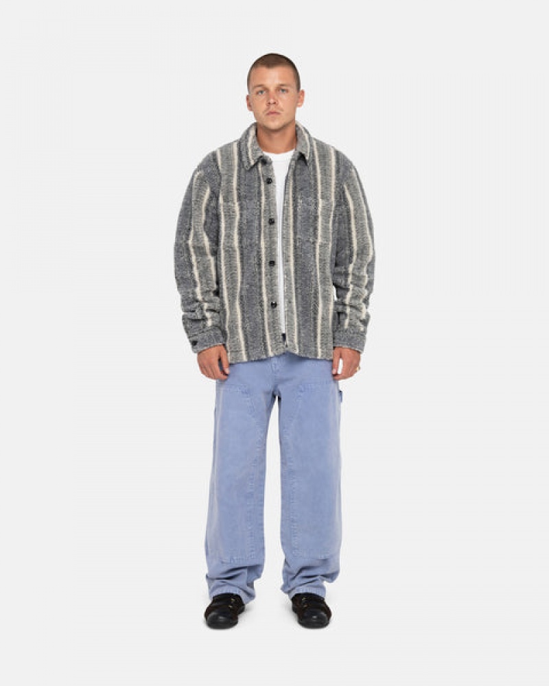 Charcoal Stussy Striped Sherpa Shirt Men Shirts | EKZ-7341