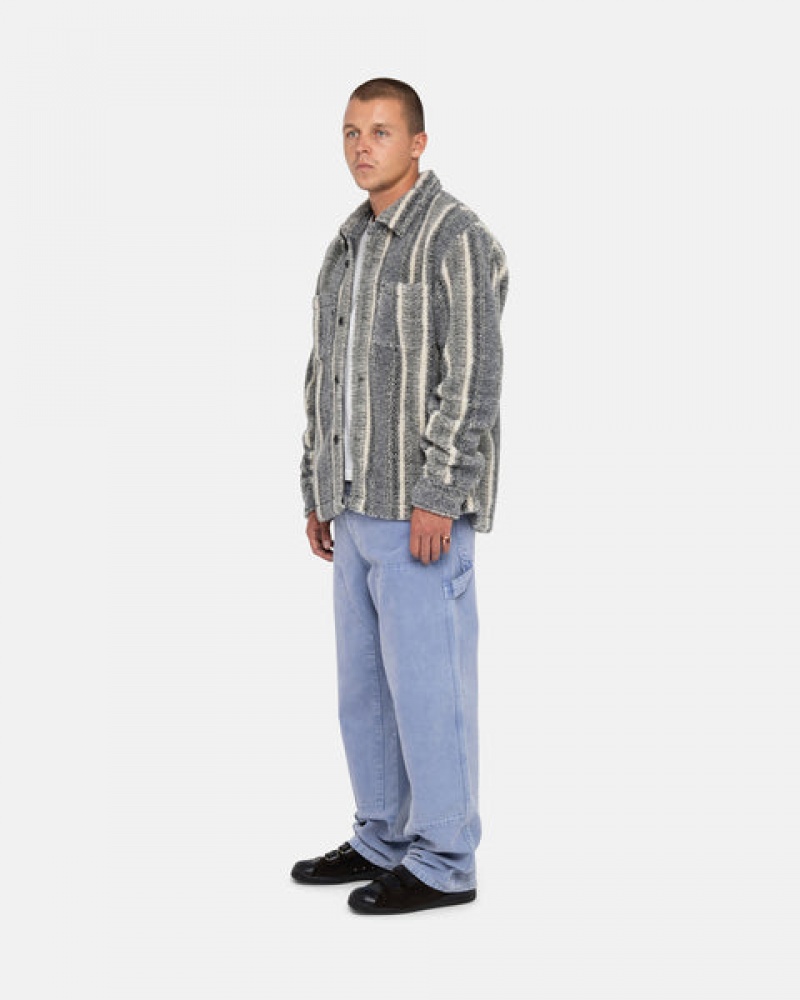 Charcoal Stussy Striped Sherpa Shirt Men Shirts | EKZ-7341