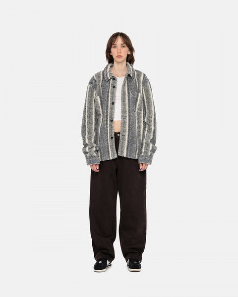 Charcoal Stussy Striped Sherpa Shirt Men Shirts | EKZ-7341