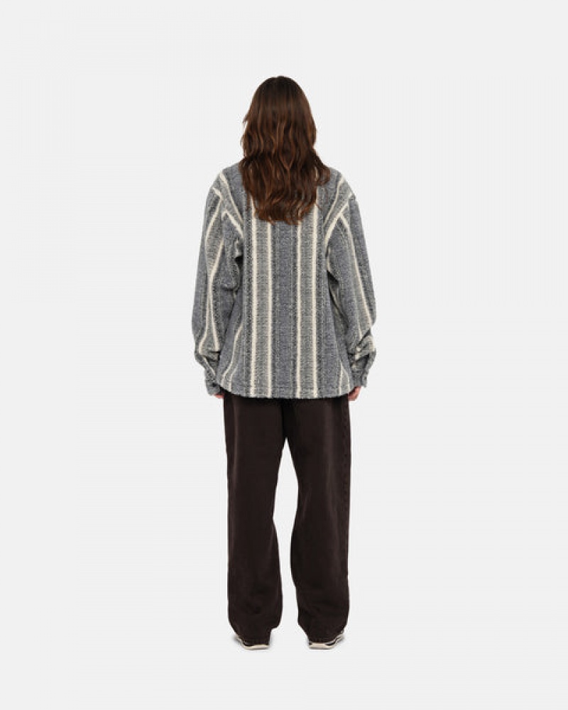 Charcoal Stussy Striped Sherpa Shirt Women Shirt Jackets | FSL-0867