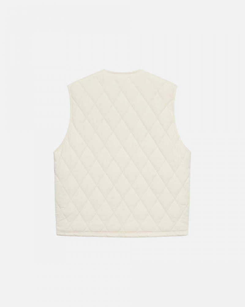 Cream Stussy Diamond Quilted Vest Men Vest | SNU-7059