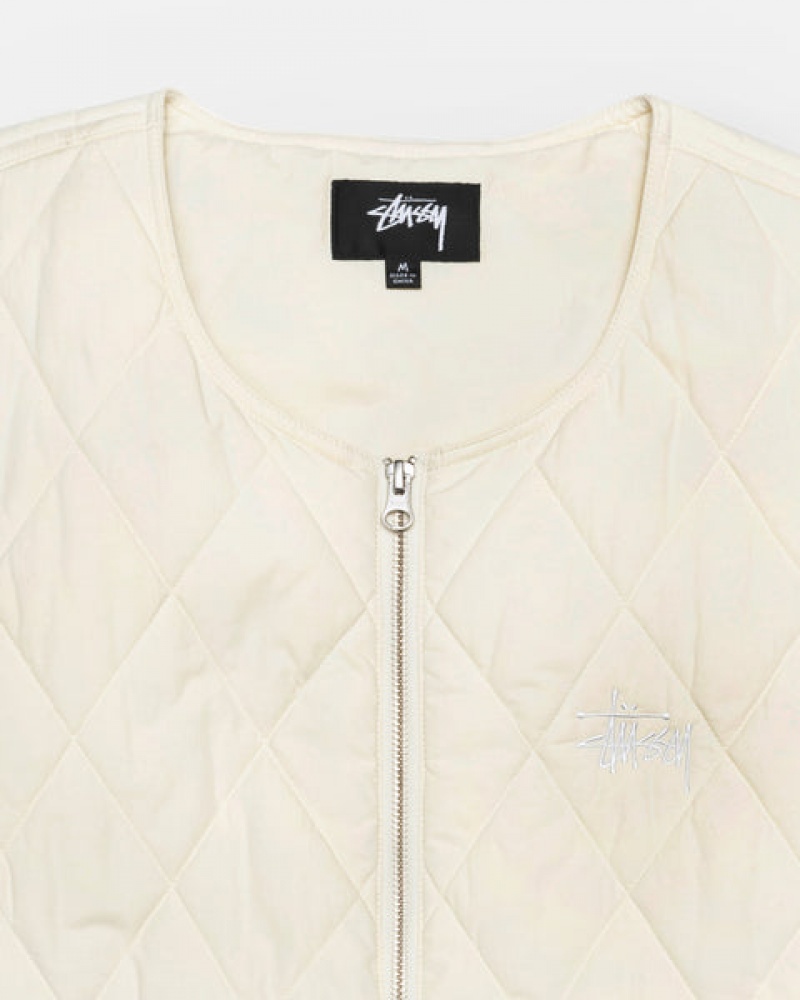 Cream Stussy Diamond Quilted Vest Men Vest | SNU-7059