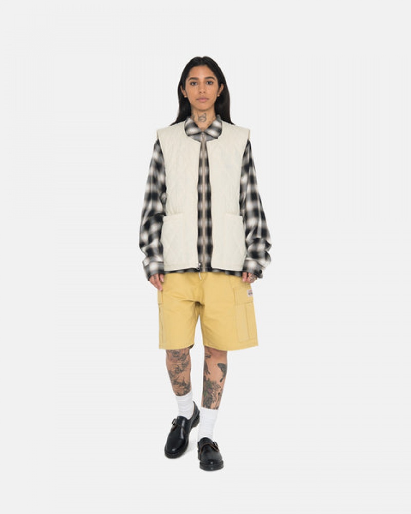 Cream Stussy Diamond Quilted Vest Men Vest | SNU-7059