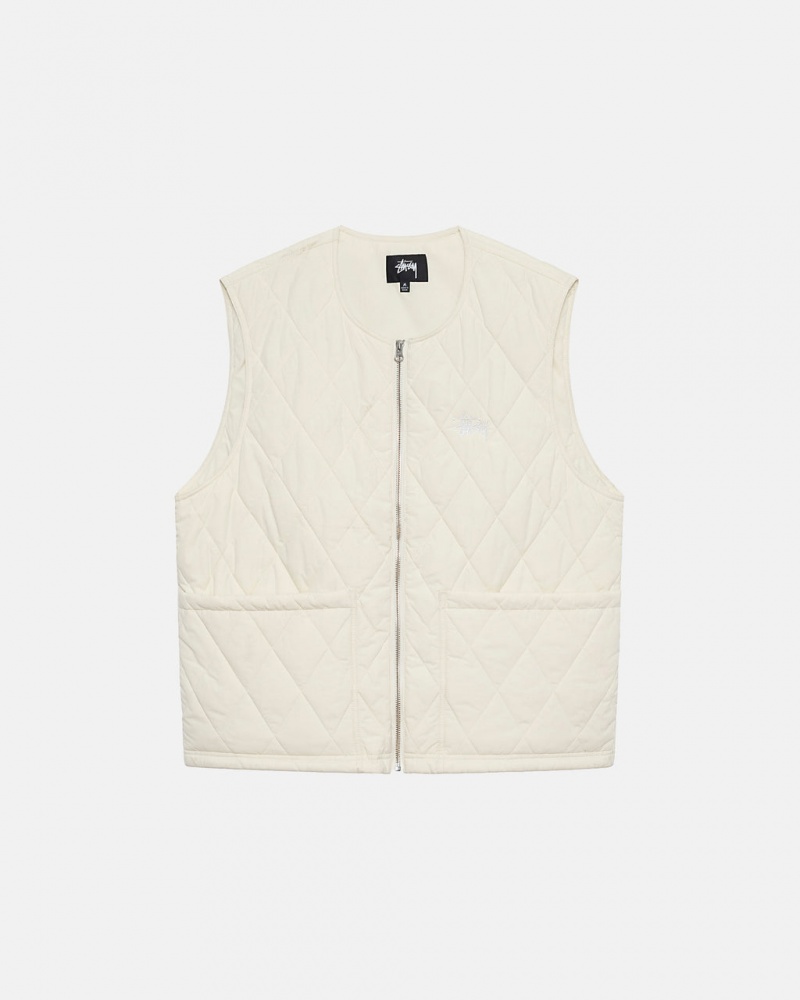 Cream Stussy Diamond Quilted Vest Men Vest | SNU-7059