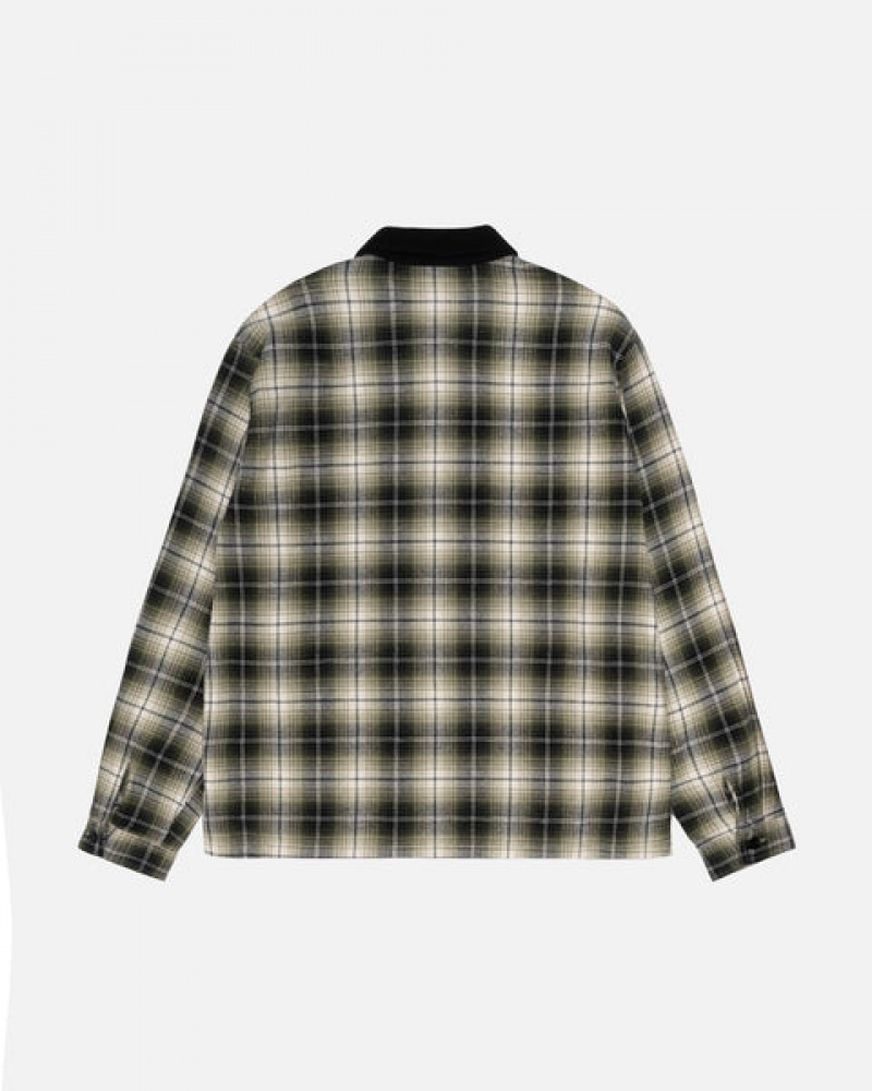 Dark Grey Stussy Frank Plaid Zip Shirt Men Shirts | BAG-0960