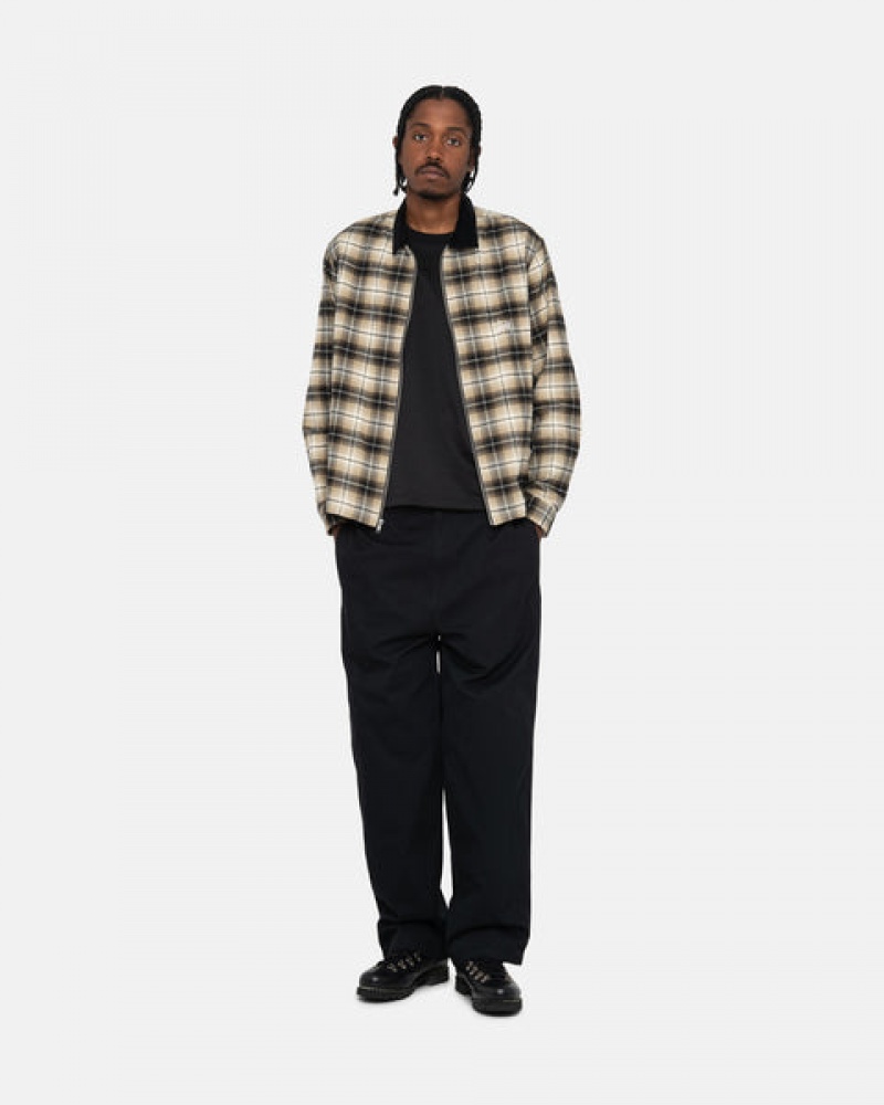 Dark Grey Stussy Frank Plaid Zip Shirt Men Shirts | BAG-0960