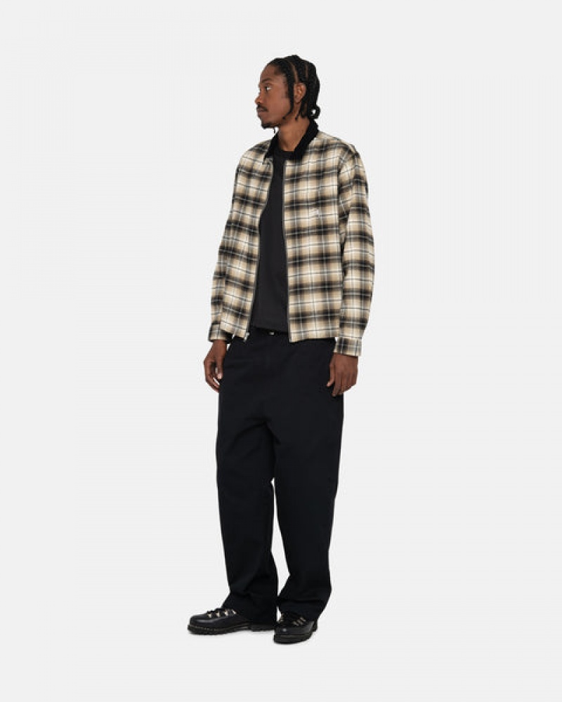 Dark Grey Stussy Frank Plaid Zip Shirt Men Shirts | BAG-0960