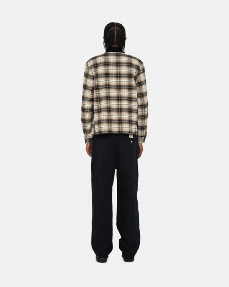 Dark Grey Stussy Frank Plaid Zip Shirt Men Shirts | BAG-0960