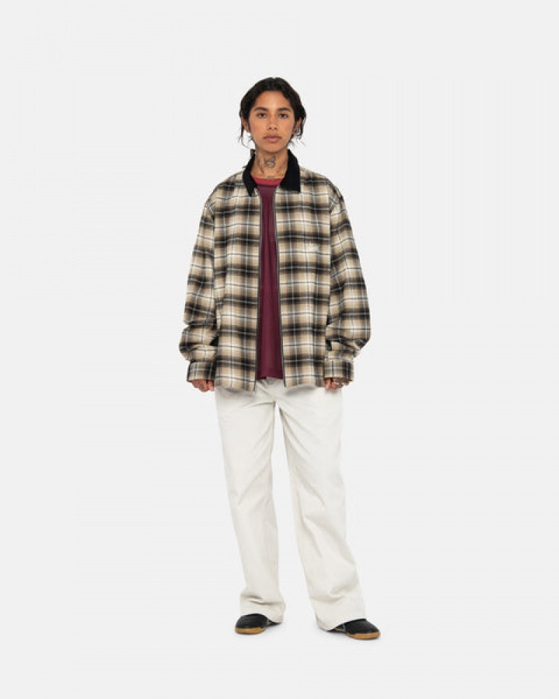 Dark Grey Stussy Frank Plaid Zip Shirt Men Shirts | BAG-0960